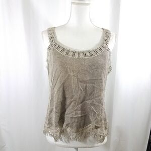 Vtg Damianou Silver Fringe Tank Top L